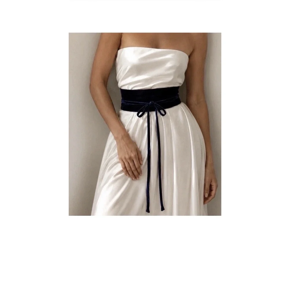 NWT Eileen Fisher Velvet Wrap Belt Navy Blue Silk Blend Obi Sash Size XXS $78